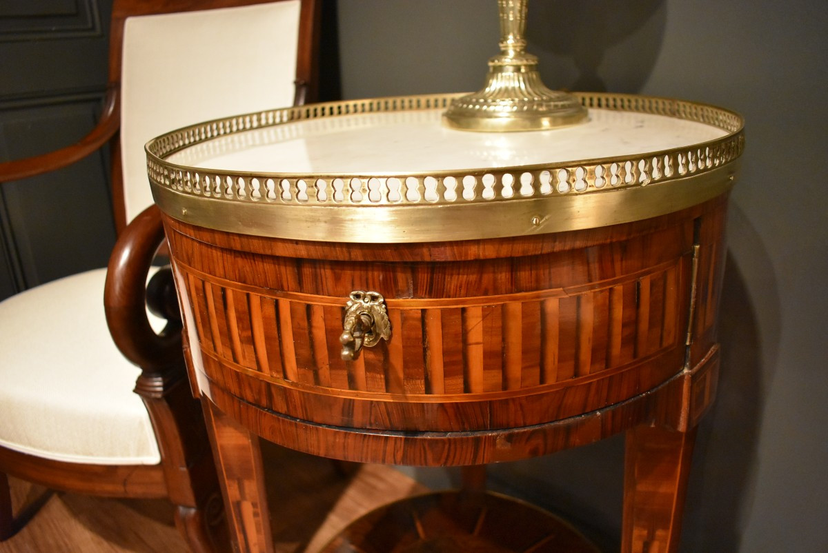 Table ronde en marqueterie de style  Louis XVI-photo-2