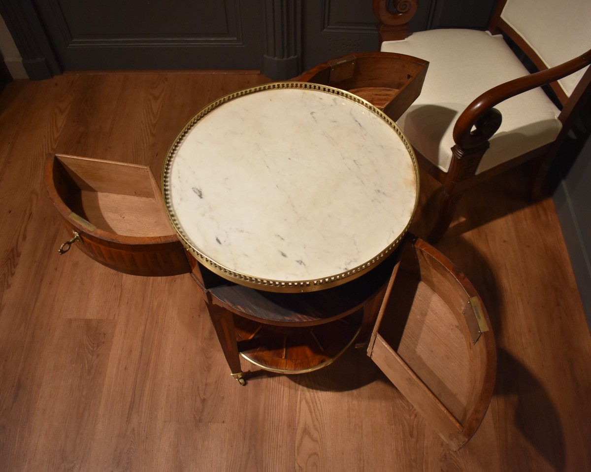 Table ronde en marqueterie de style  Louis XVI-photo-4