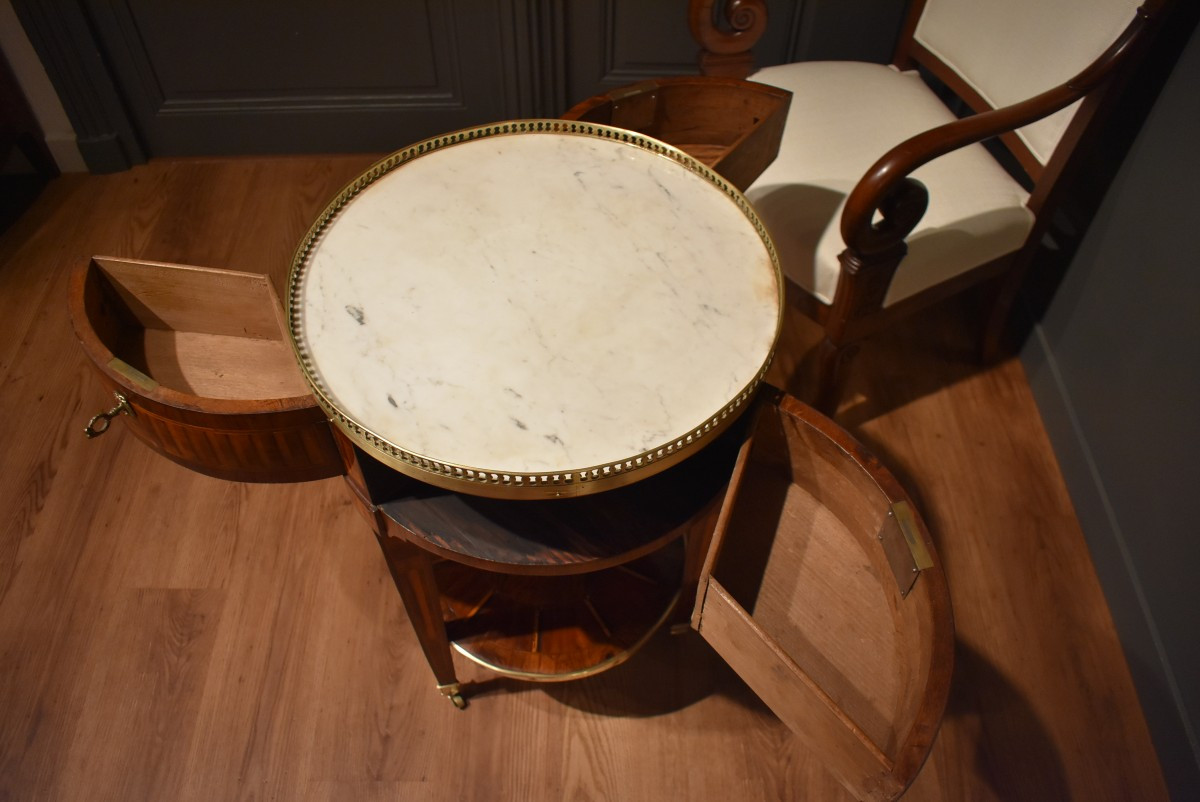 Table ronde en marqueterie de style  Louis XVI-photo-5