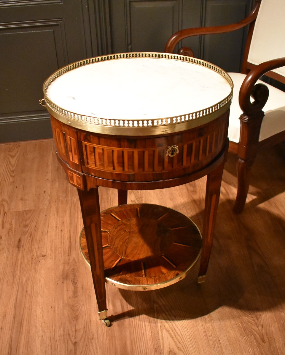 Table ronde en marqueterie de style  Louis XVI-photo-6