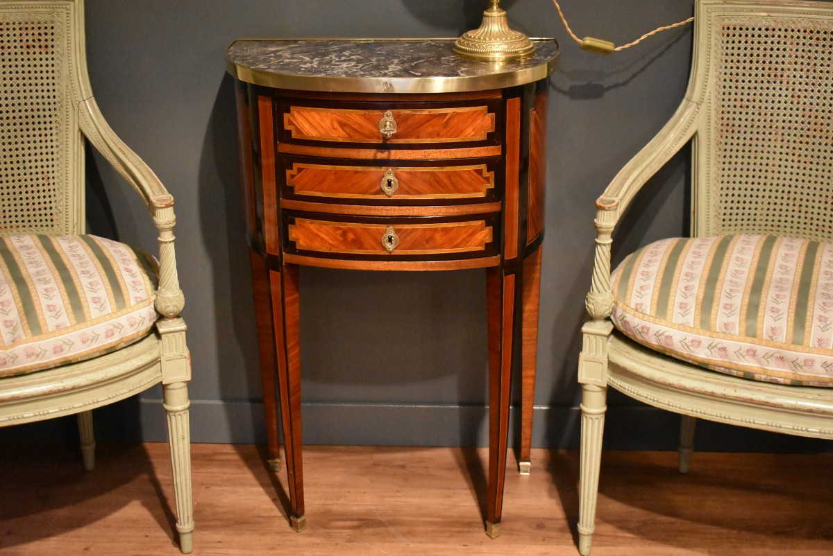 Small Louis XVI Half-moon Chest Of Drawers Stamped Pierre Antoine Veaux-photo-2