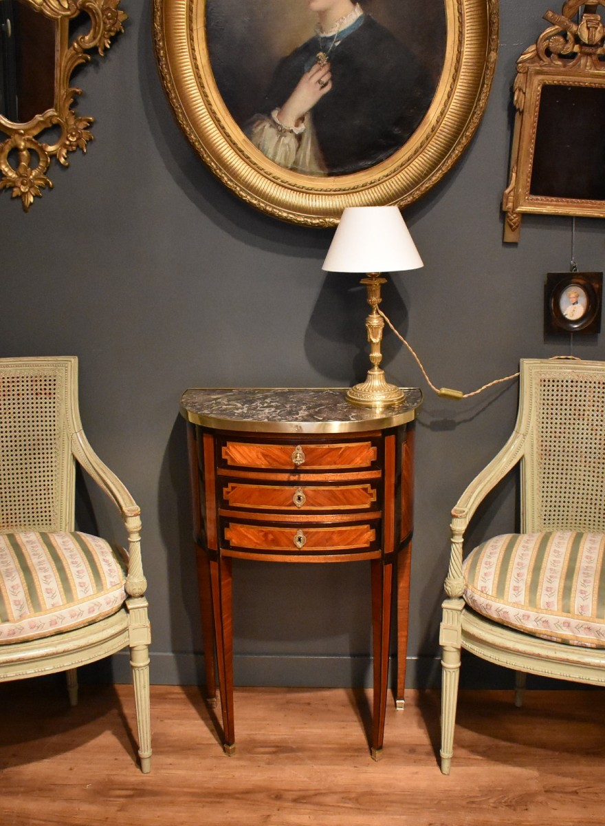 Small Louis XVI Half-moon Chest Of Drawers Stamped Pierre Antoine Veaux