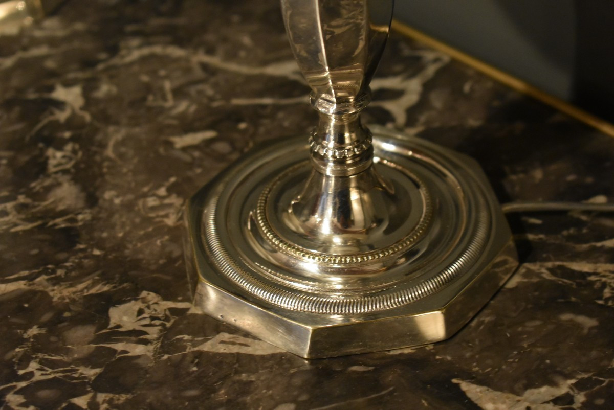 Paire de lampes bougeoirs en métal argenté=-photo-3