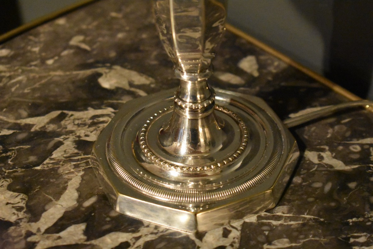 Paire de lampes bougeoirs en métal argenté=-photo-4