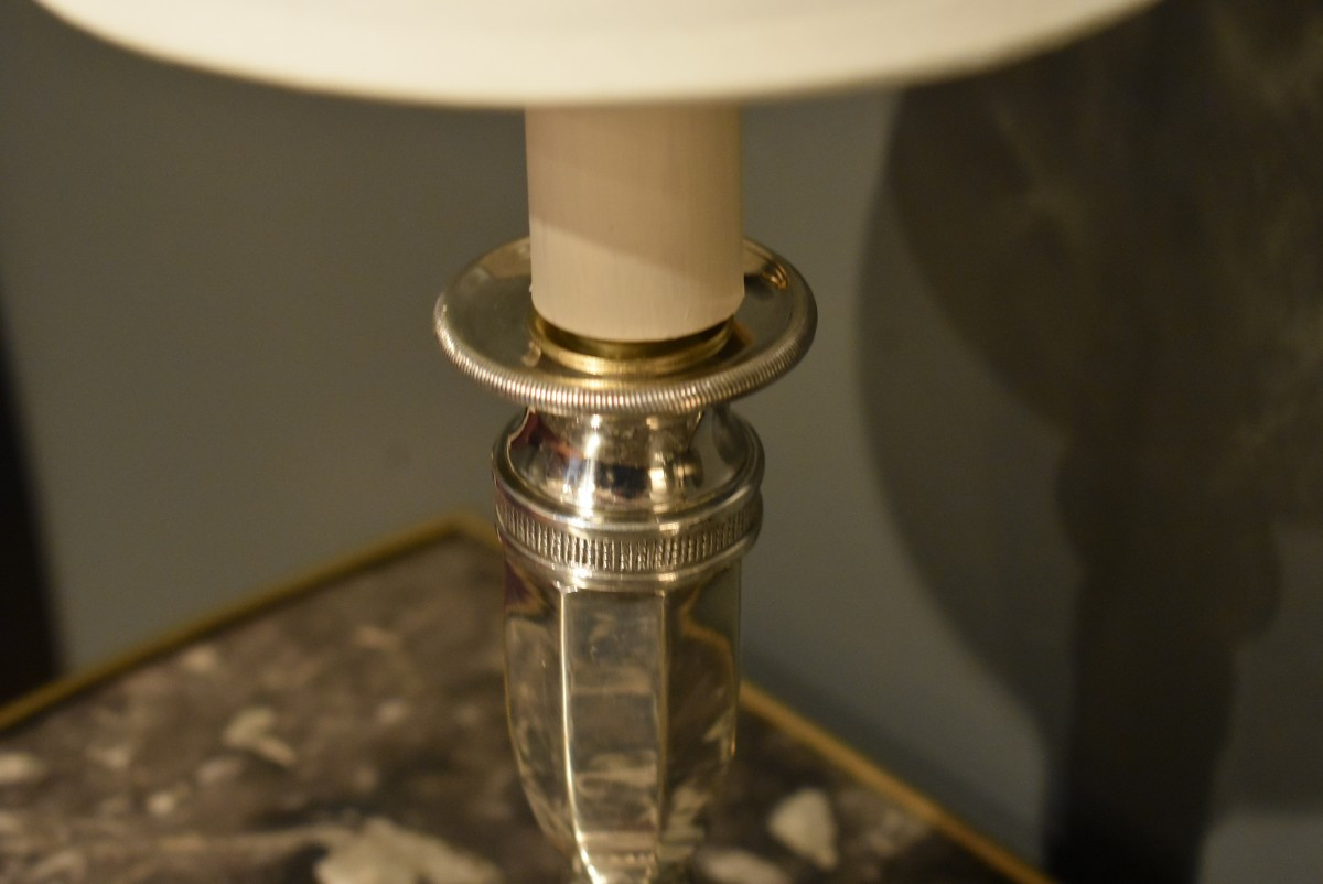 Paire de lampes bougeoirs en métal argenté=-photo-5