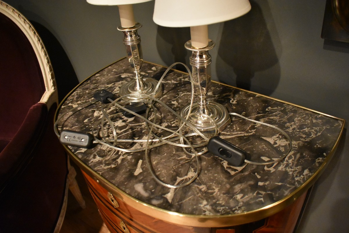 Paire de lampes bougeoirs en métal argenté=-photo-6