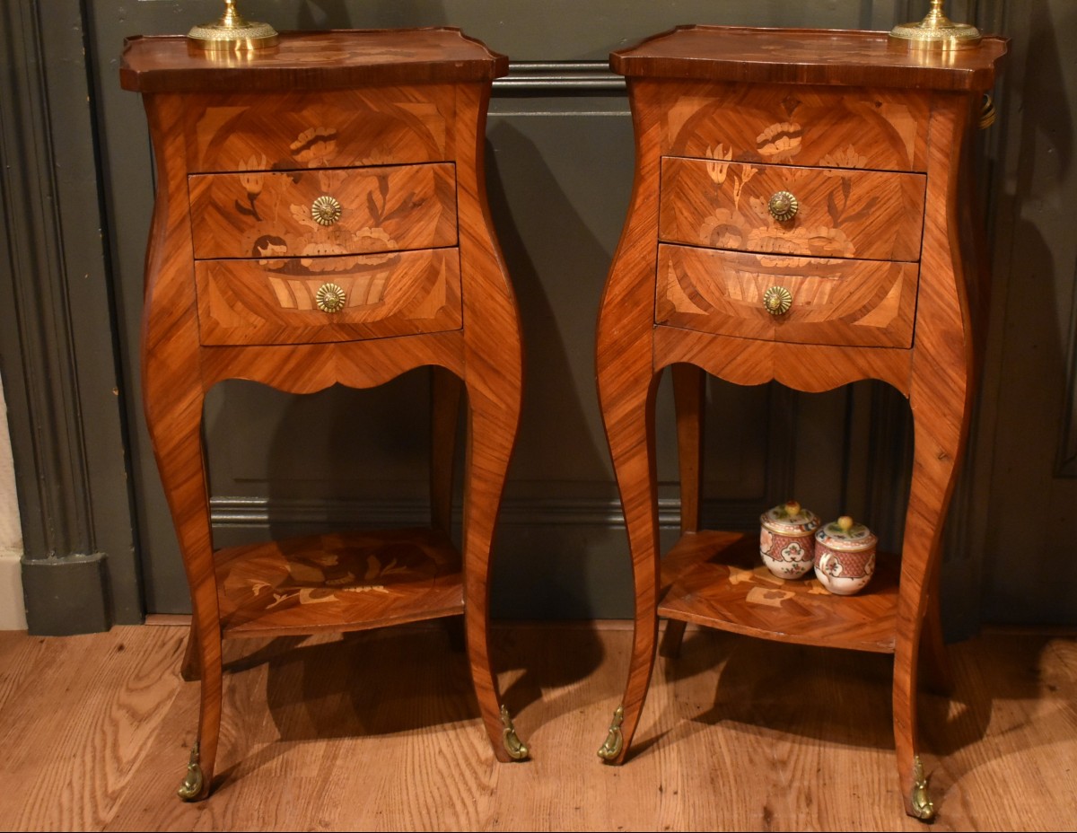 Paire de chevets en marqueterie de style Louis XV-photo-2