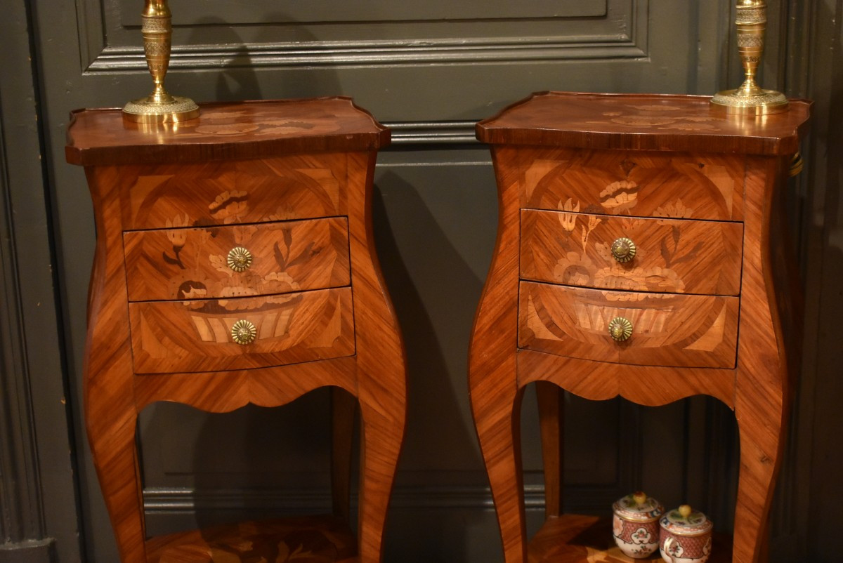 Paire de chevets en marqueterie de style Louis XV-photo-3