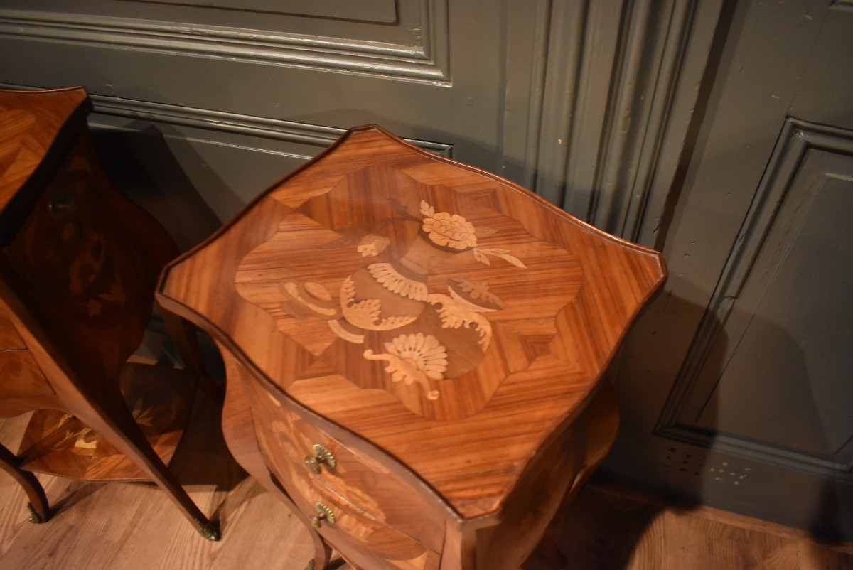 Paire de chevets en marqueterie de style Louis XV-photo-2