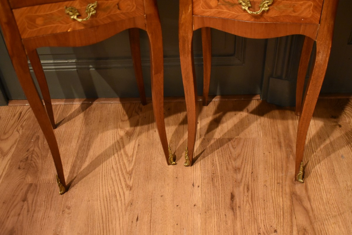 Pair Of Louis XV Style Marquetry Bedside Tables-photo-4