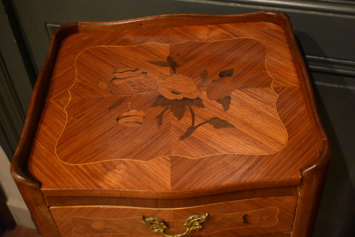 Pair Of Louis XV Style Marquetry Bedside Tables-photo-2