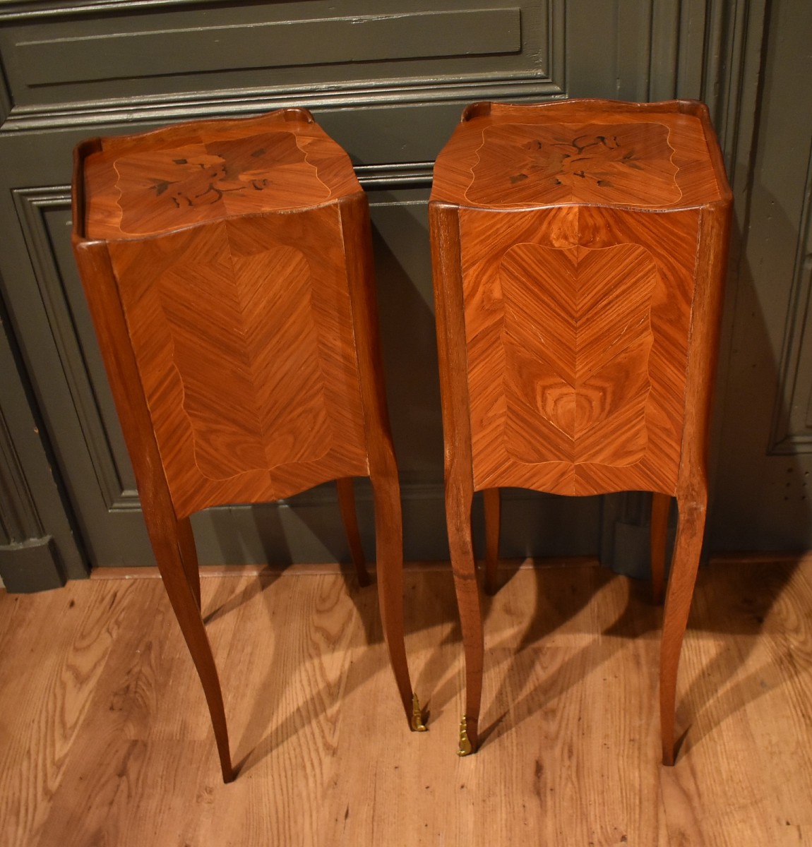 Pair Of Louis XV Style Marquetry Bedside Tables-photo-4