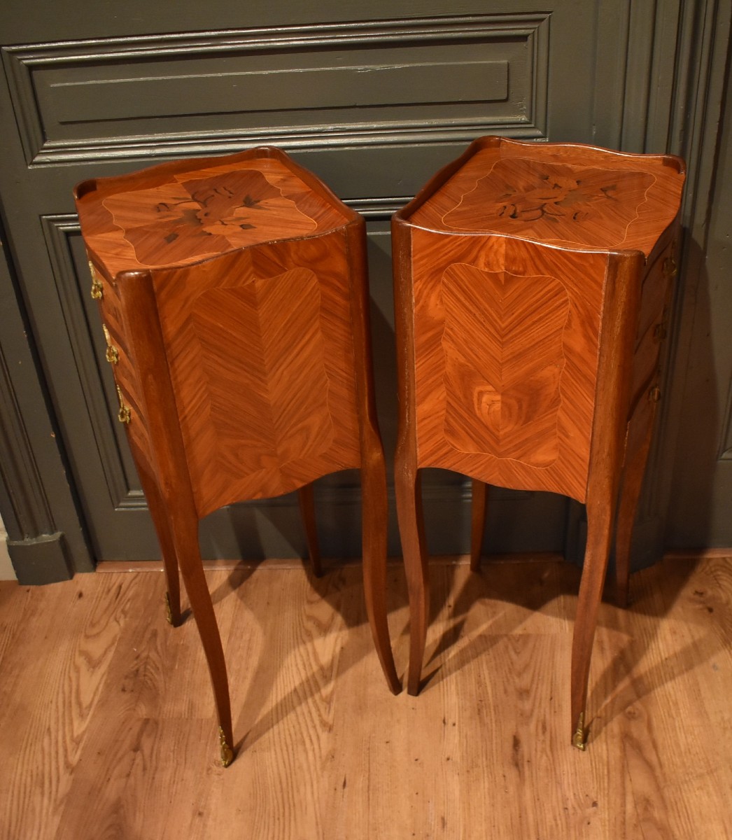 Pair Of Louis XV Style Marquetry Bedside Tables-photo-6