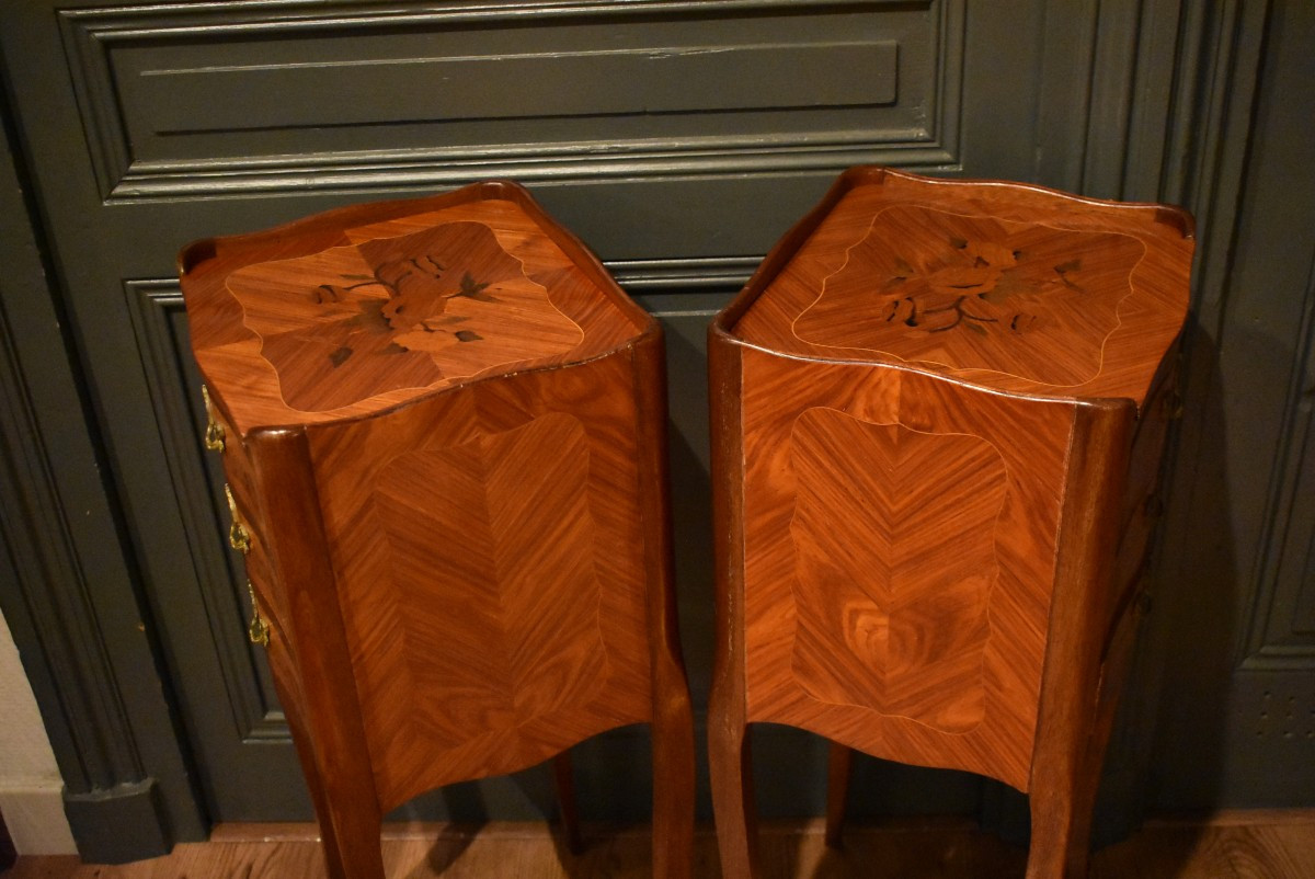 Pair Of Louis XV Style Marquetry Bedside Tables-photo-7