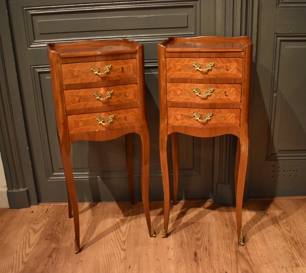 Pair Of Louis XV Style Marquetry Bedside Tables