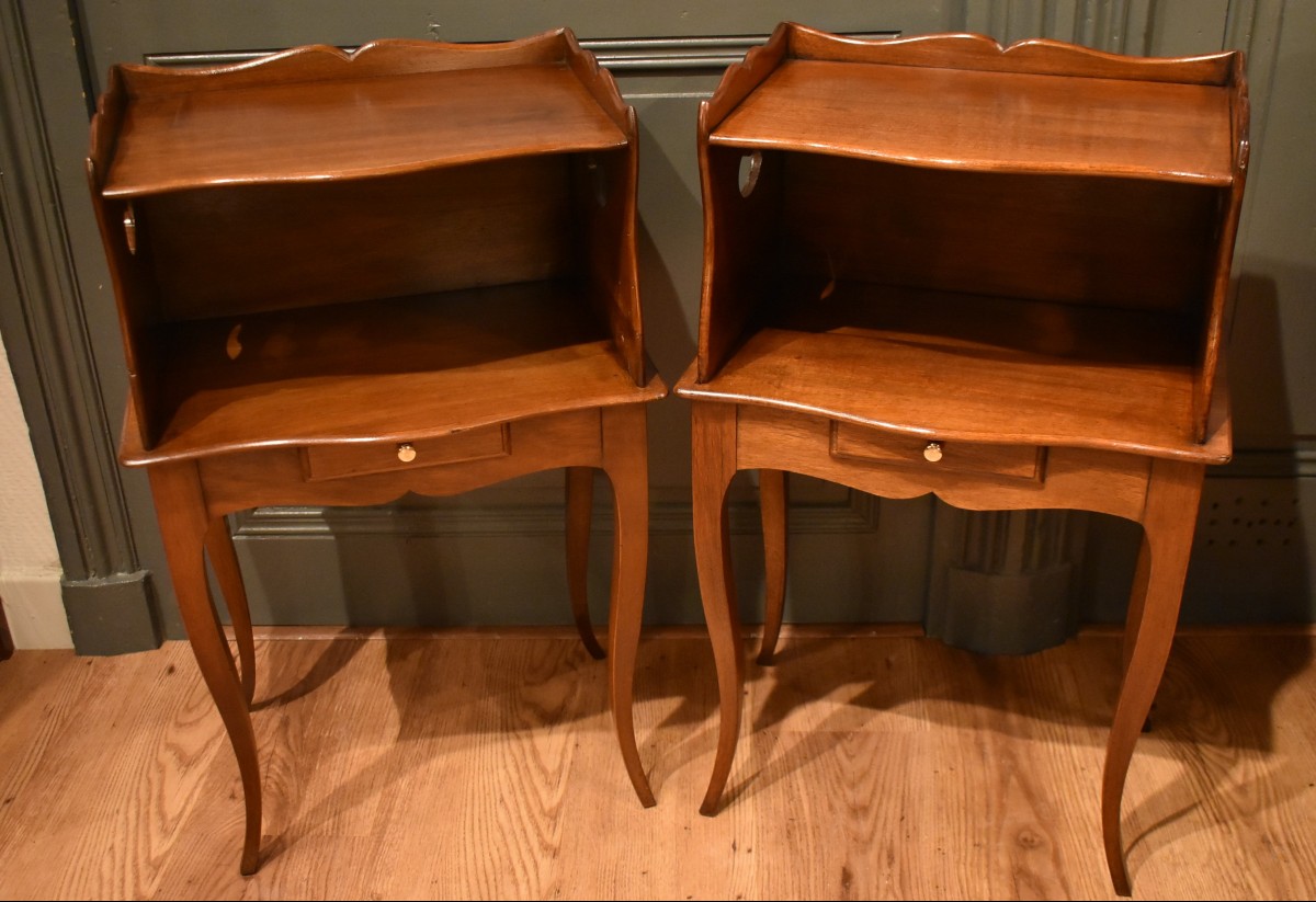 Pair Of Louis XV Style Bedside Tables In Walnut-photo-2