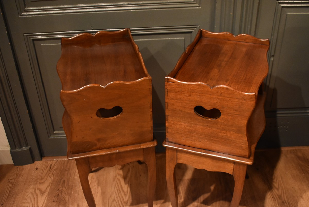 Pair Of Louis XV Style Bedside Tables In Walnut-photo-8