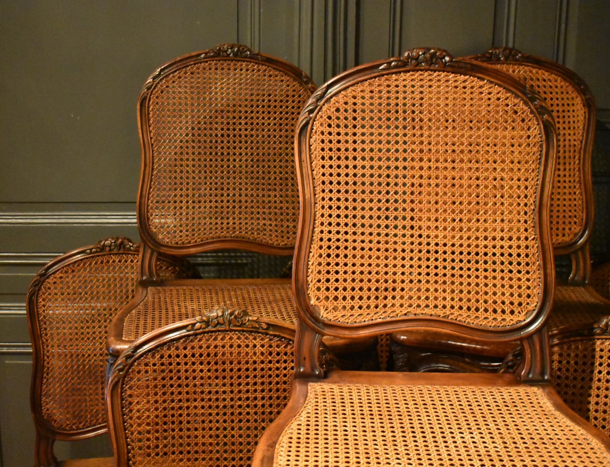 Set Of Eight Louis XV Style Cane Chairs-photo-4