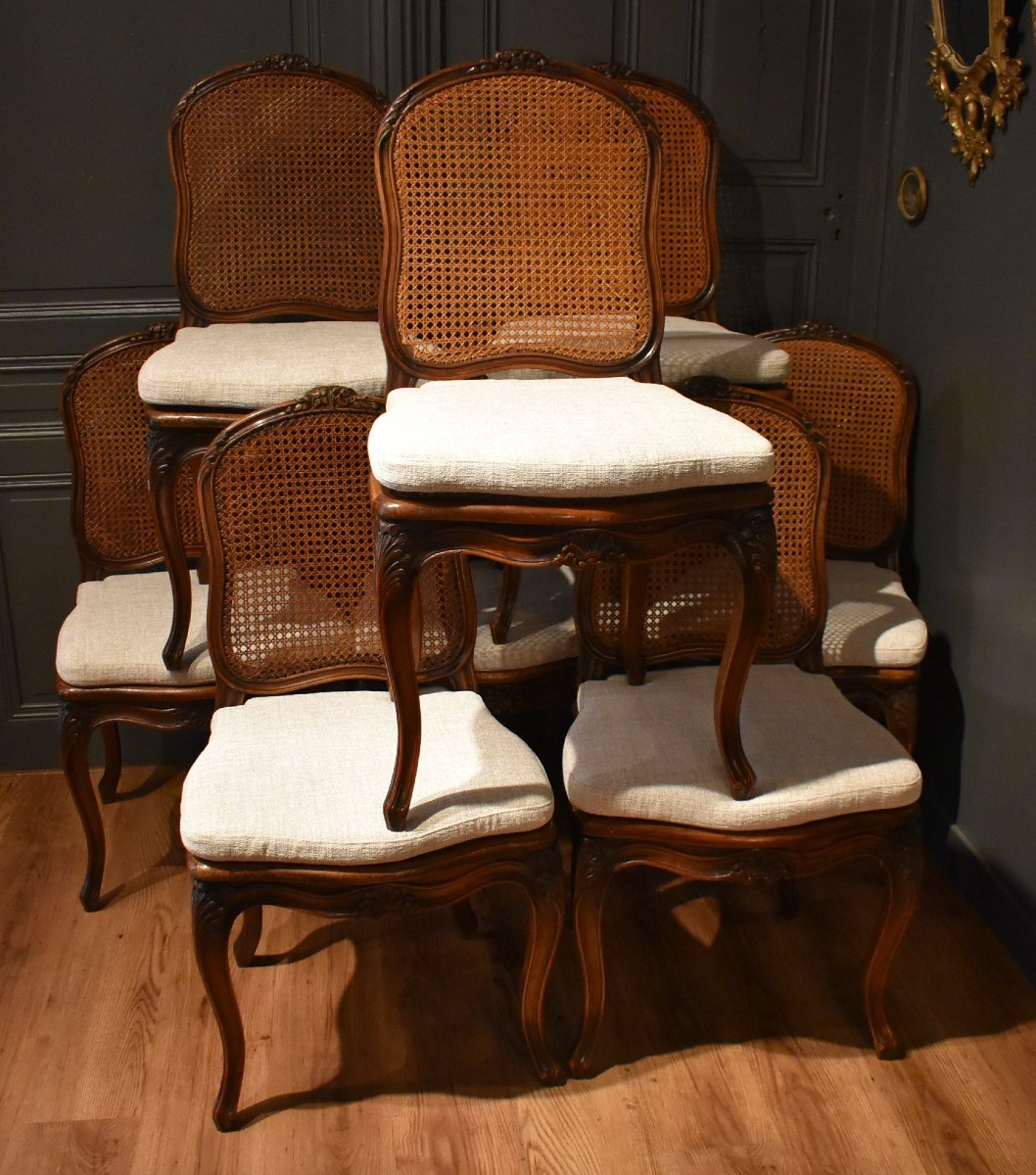 Set Of Eight Louis XV Style Cane Chairs