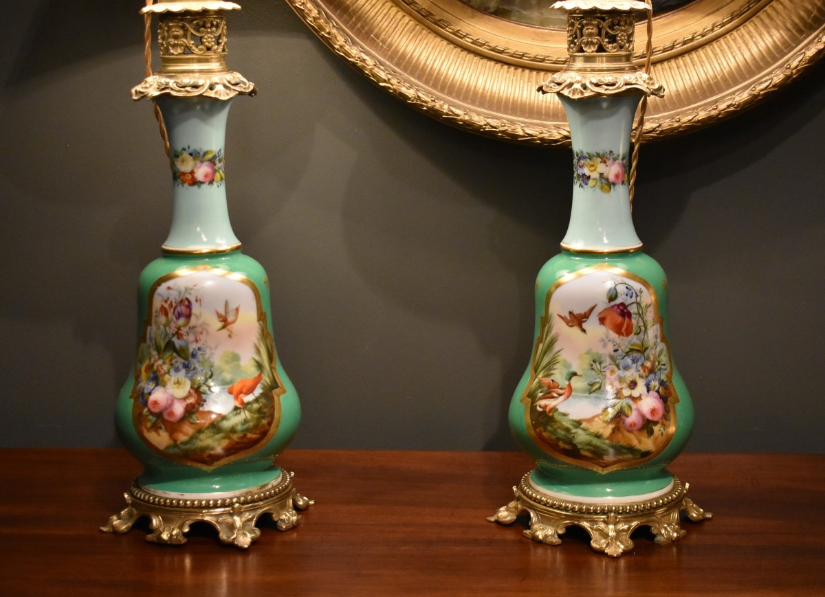 Paire de lampes en porcelaine et bronze-photo-2