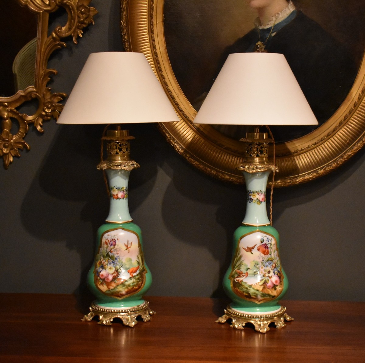 Paire de lampes en porcelaine et bronze-photo-3