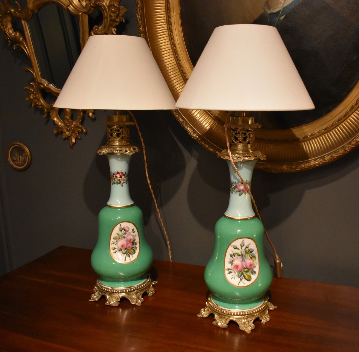 Paire de lampes en porcelaine et bronze-photo-5