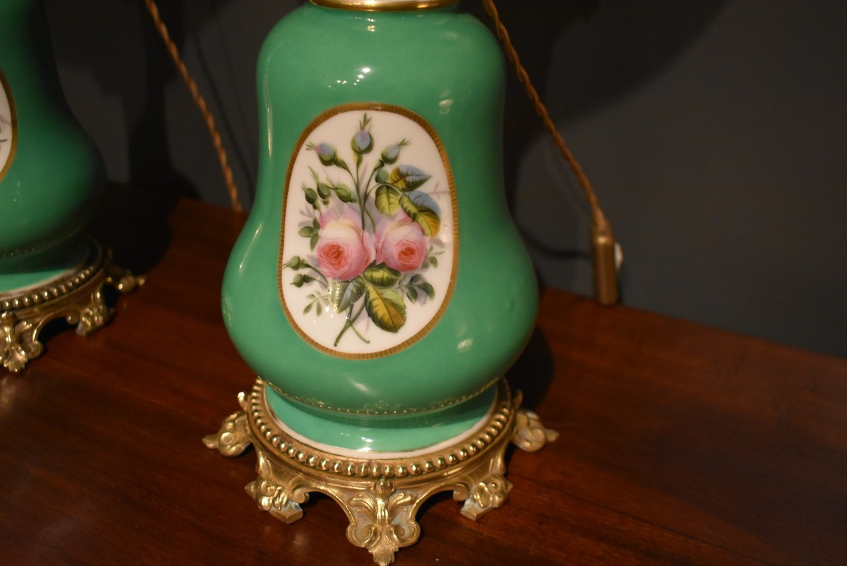 Paire de lampes en porcelaine et bronze-photo-6