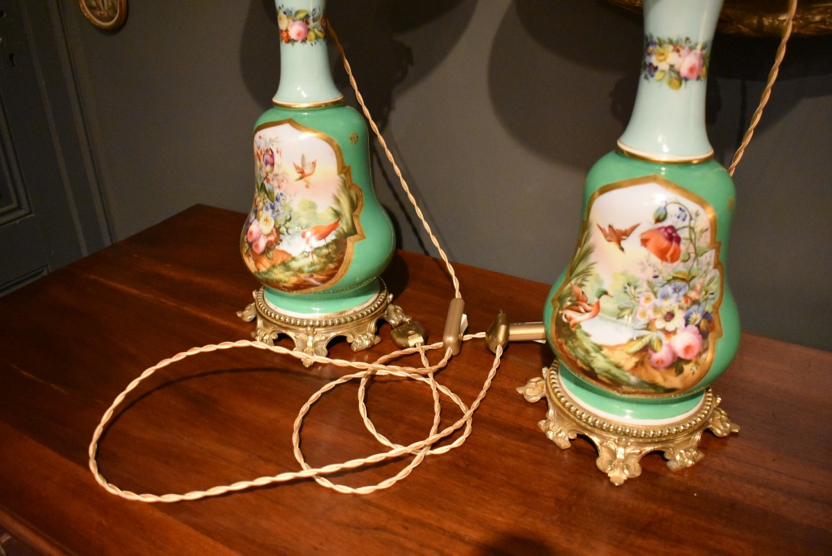 Paire de lampes en porcelaine et bronze-photo-8