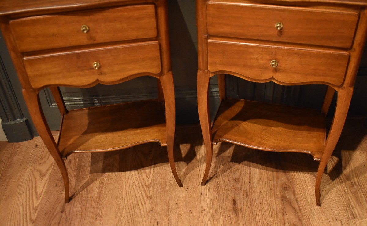 Pair Of Louis XV Style Bedside Tables In Walnut-photo-1