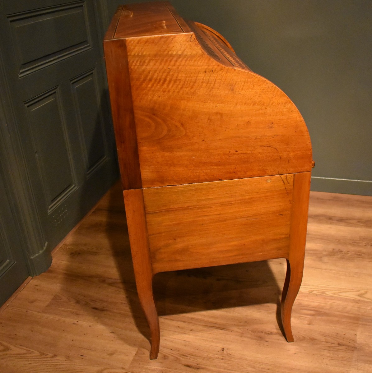Cylinder Desk In Walnut And Marquetry-photo-8