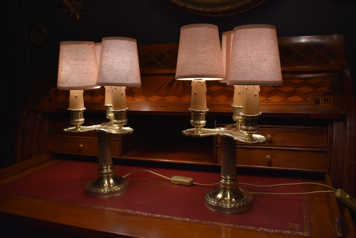 Paire de lampes bougeoirs de style Louis XVI-photo-2
