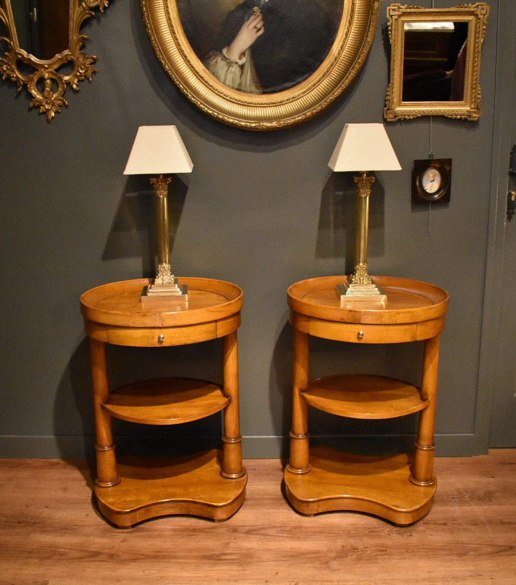 Pair Of Empire Style Bedside Tables In Walnut