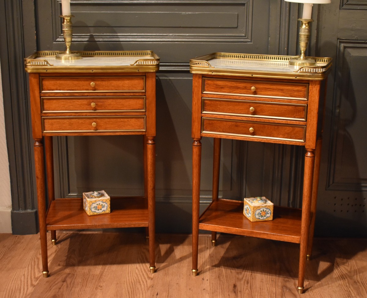 Pair Of Louis XVI Style Bedside Tables-photo-2