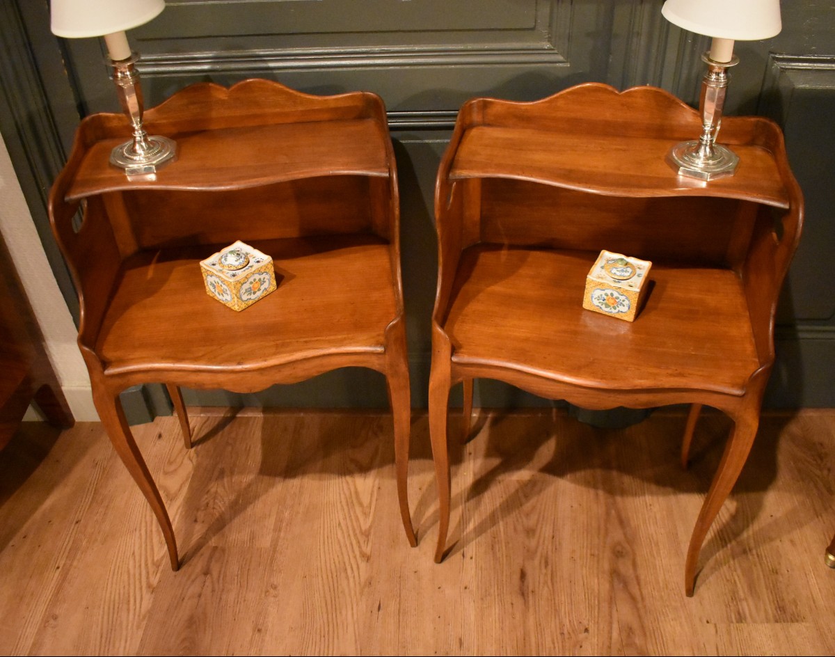 Pair Of Louis XV Style Cherrywood Bedside Tables-photo-3