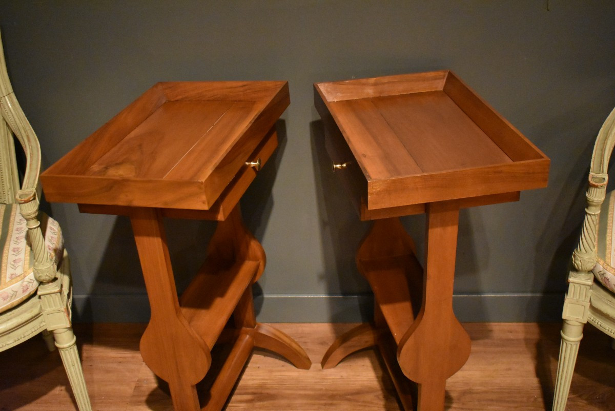 Paire de  tables de chevet en noyer de style DIrectoire-photo-5