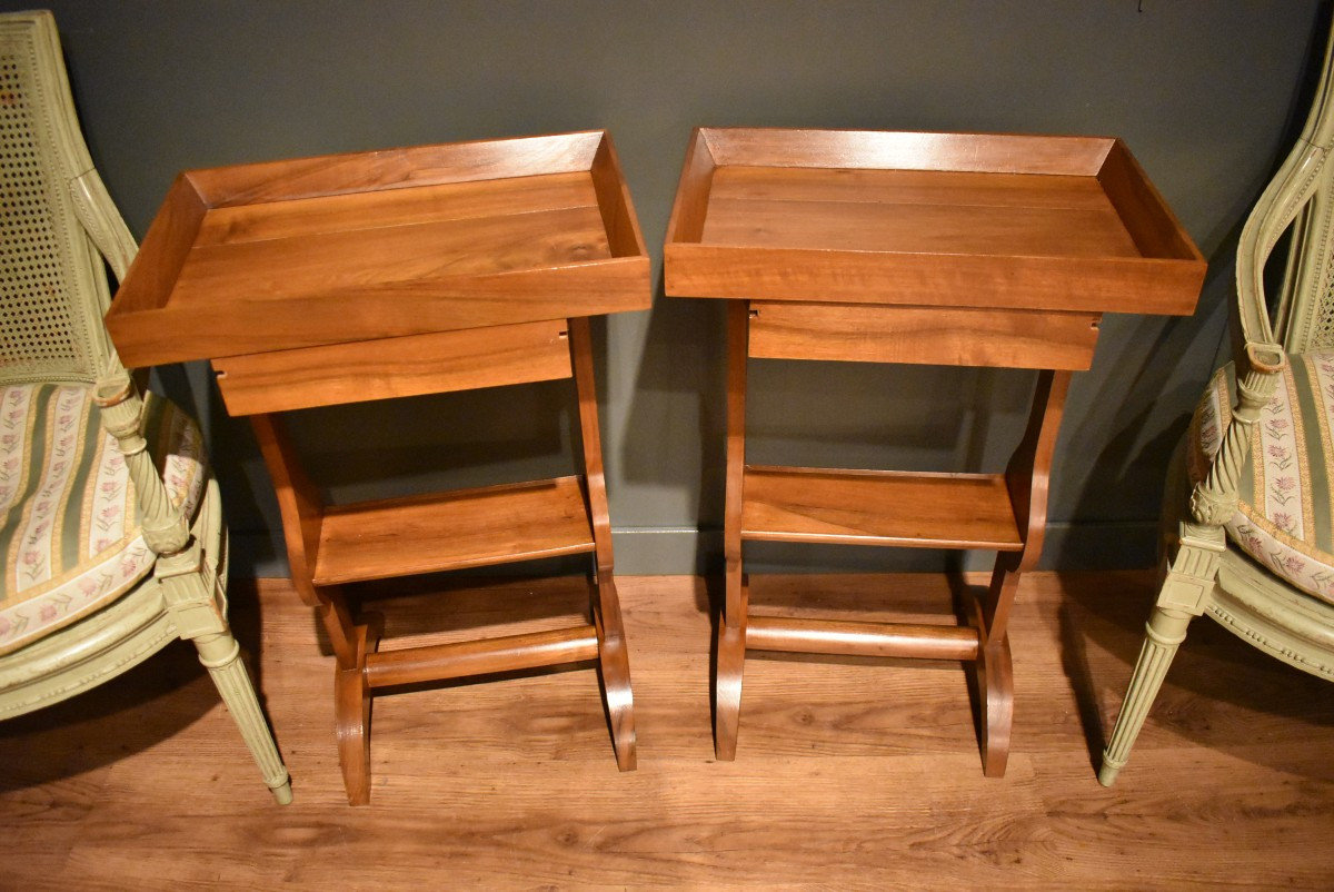 Paire de  tables de chevet en noyer de style DIrectoire-photo-6