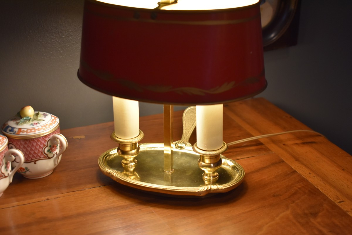 Small Bouillotte Lamp With Red Shade-photo-3