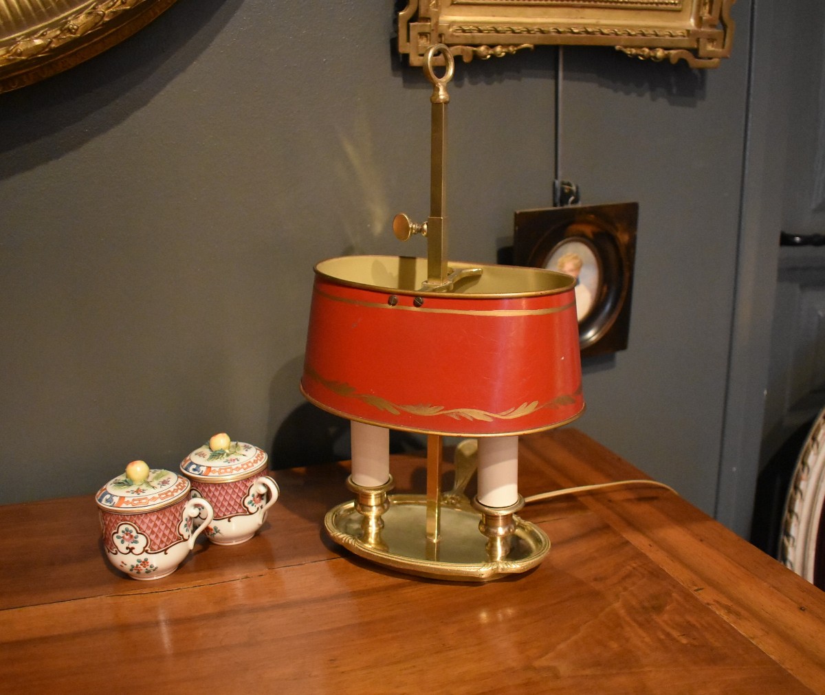 Small Bouillotte Lamp With Red Shade-photo-4