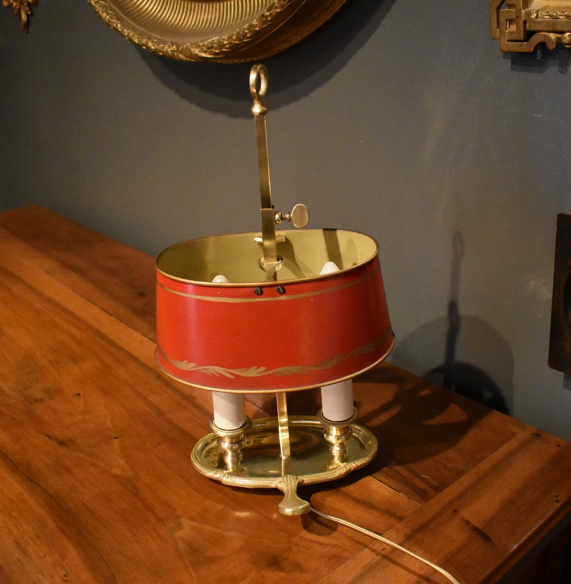 Small Bouillotte Lamp With Red Shade-photo-3
