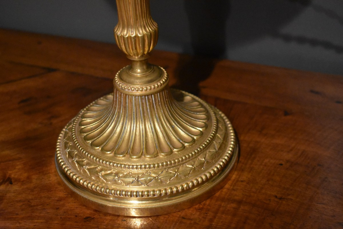 Paire de lampes en bronze doré de style Louis XVI-photo-5