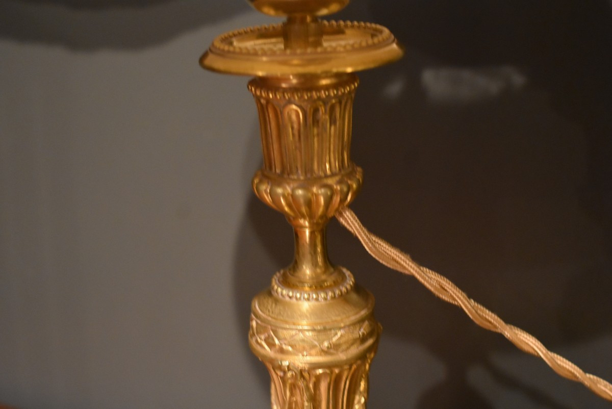 Paire de lampes en bronze doré de style Louis XVI-photo-6