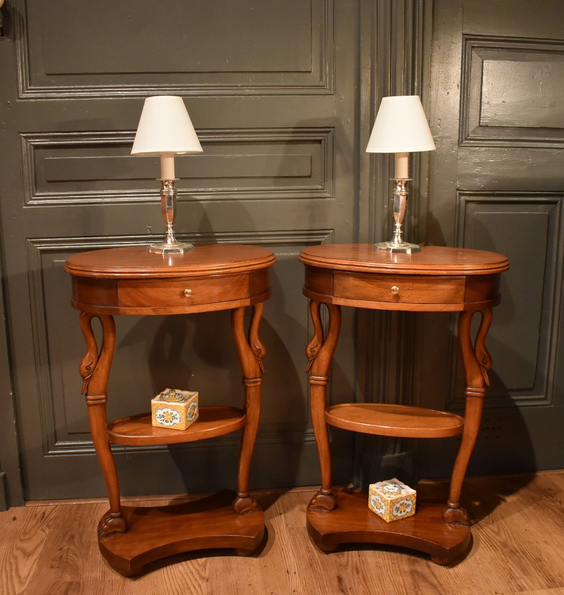 Pair Of Swan-neck Bedside Tables-photo-2