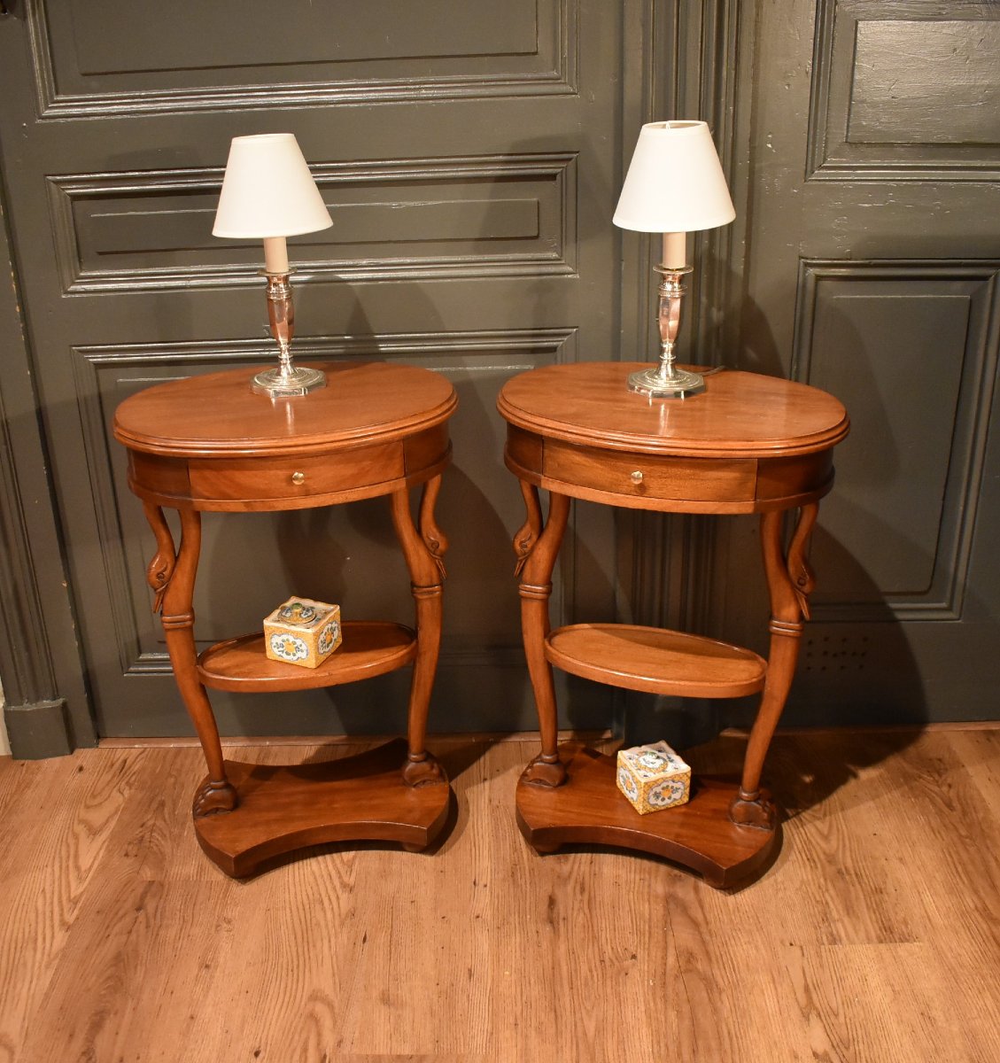 Pair Of Swan-neck Bedside Tables