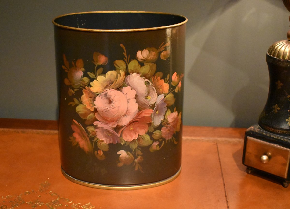 Painted Metal Wastebasket