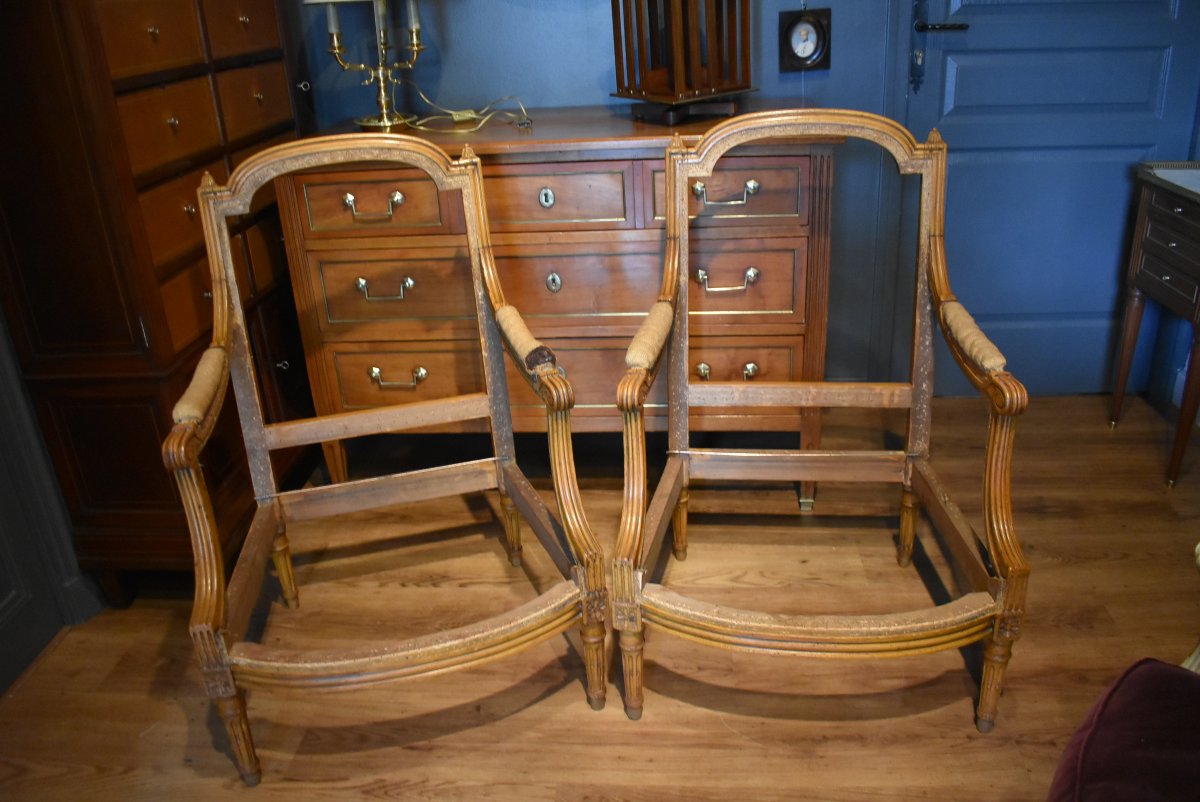 Paire de bergères de style Louis XVI de Mailfert-photo-8