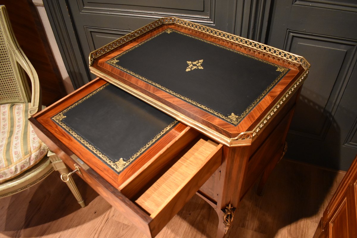 Table chiffonnière en marqueterie  formant écritoire-photo-1