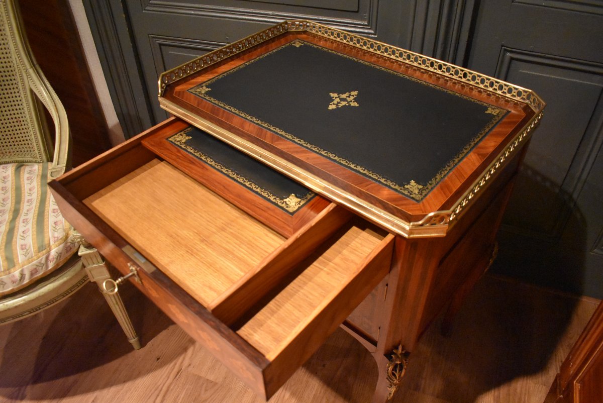 Table chiffonnière en marqueterie  formant écritoire-photo-2