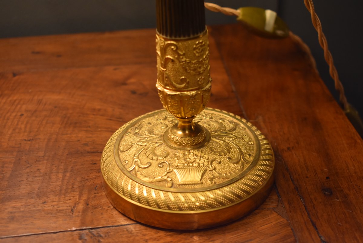 Pair Of Gilded Bronze Lamps, With Two Patinas-photo-1