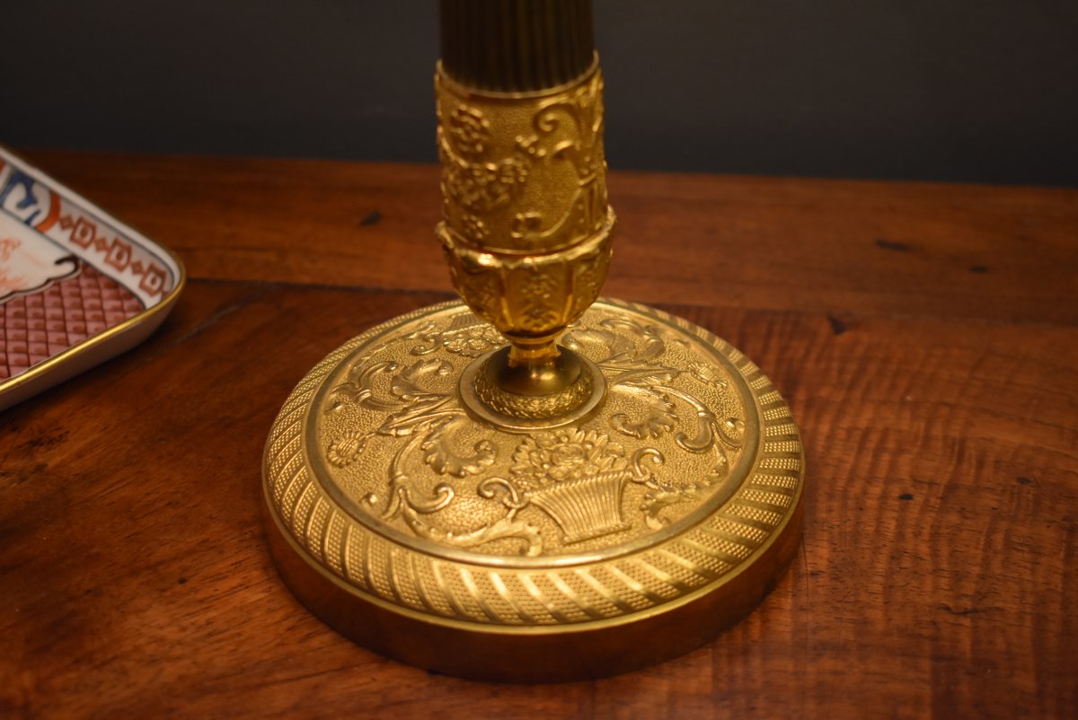 Pair Of Gilded Bronze Lamps, With Two Patinas-photo-2