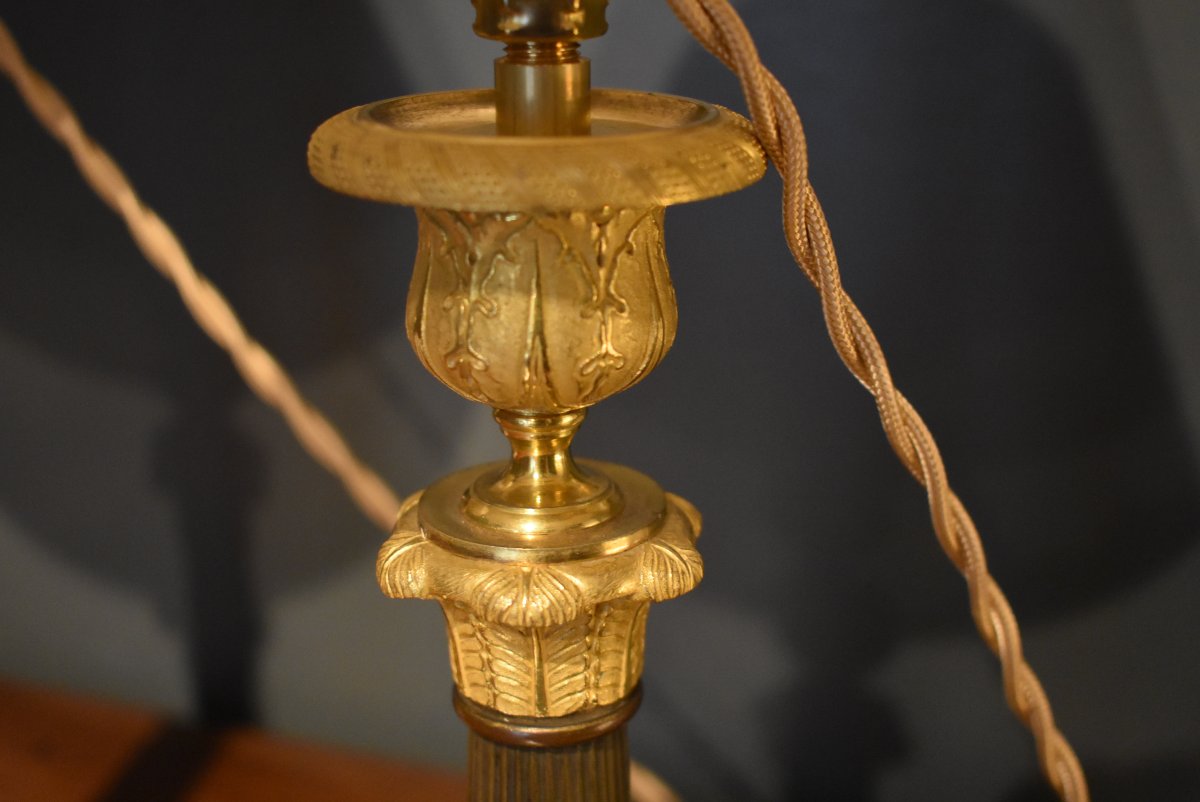 Pair Of Gilded Bronze Lamps, With Two Patinas-photo-3